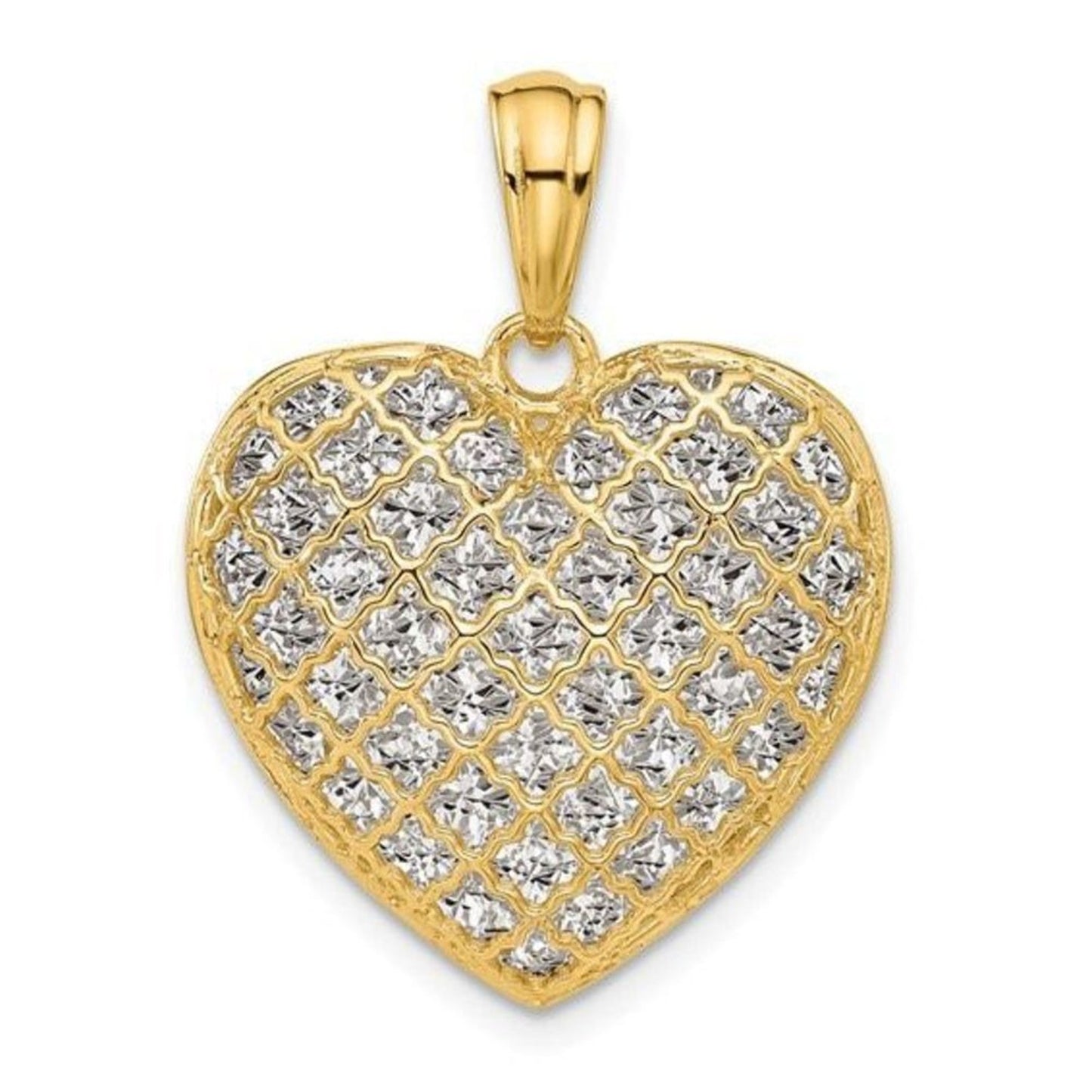 Leslie's 14K Two-tone Polished and Diamond cut Heart Pendant, brand new