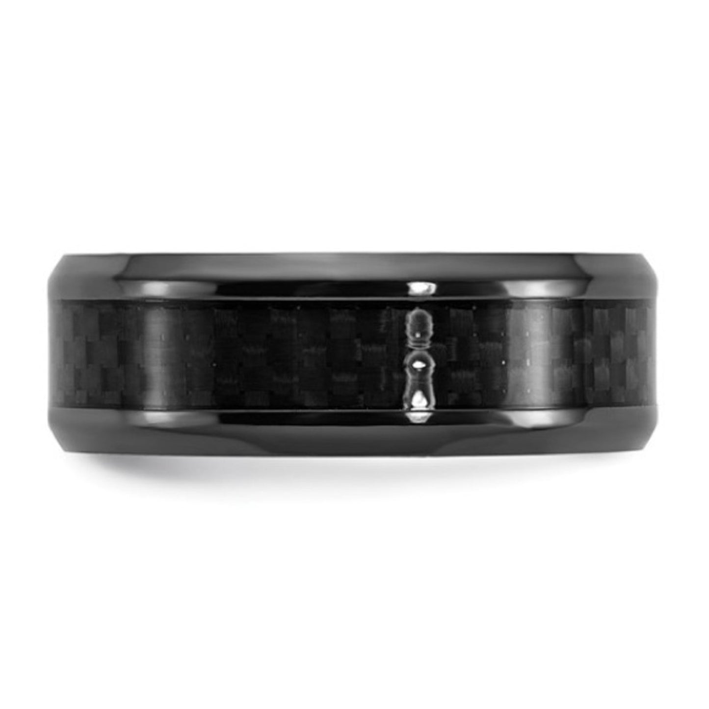 Chisel Black Zirconium 8mm Band - Polished w/ Carbon Fiber Inlay