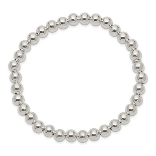 Sterling Silver Polished 6mm Bead Slip-on Stretch Bracelet – Made in Italy