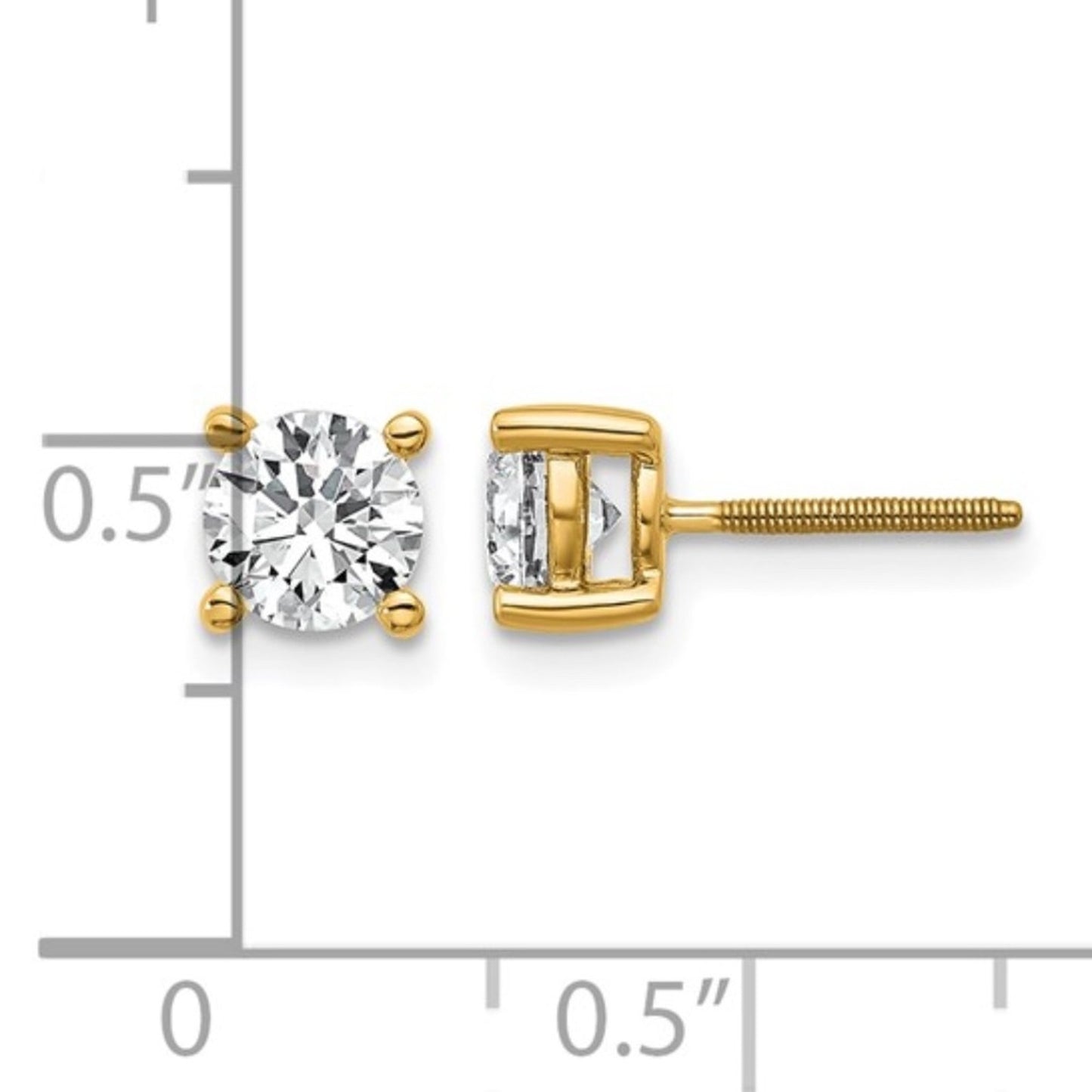 Solid 14K Yellow Gold 1ctw Lab Grown Diamond Studs VS+ F+ Screwback