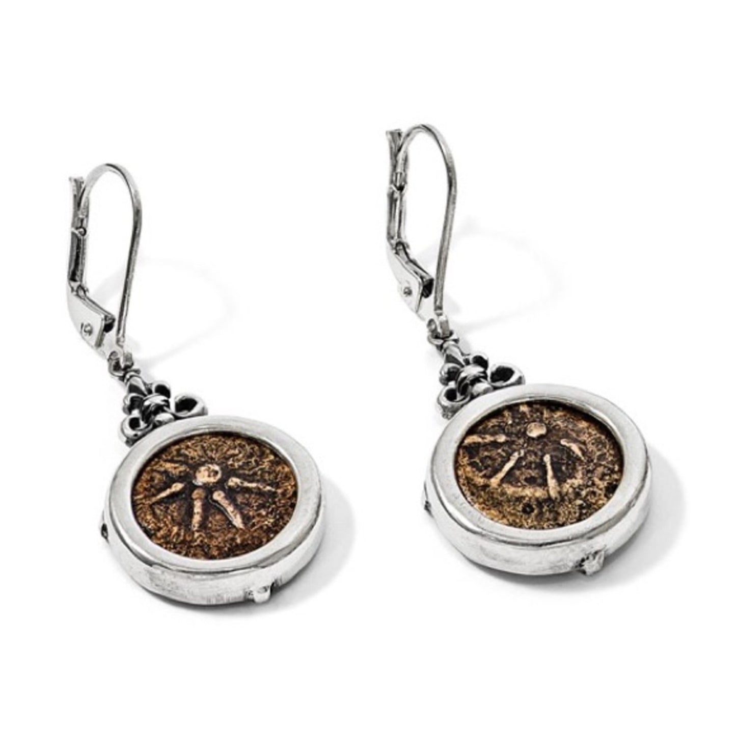 Ancient Coins Sterling Silver and Bronze Widow's Mite Coin Dangle Earrings**