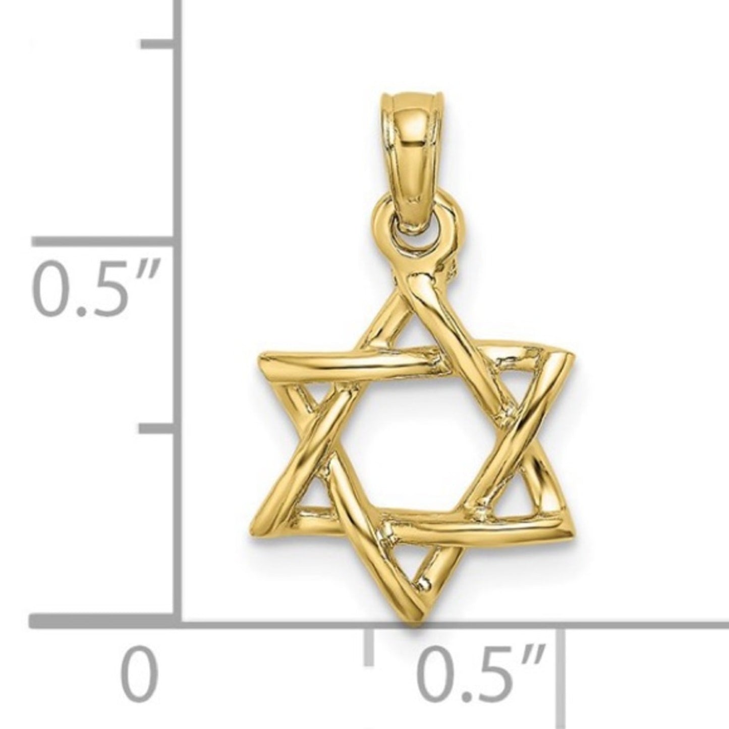 10k Yellow Gold Polished Star of David Charm – 3D Religious Pendant