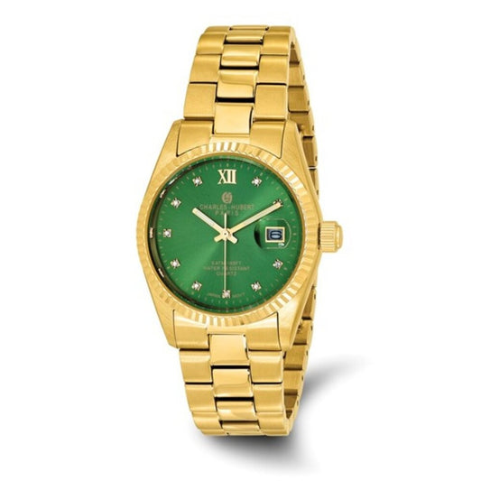 Charles Hubert Men's Gold Tone Watch - Green Dial - IP-Plated Stainless Steel
