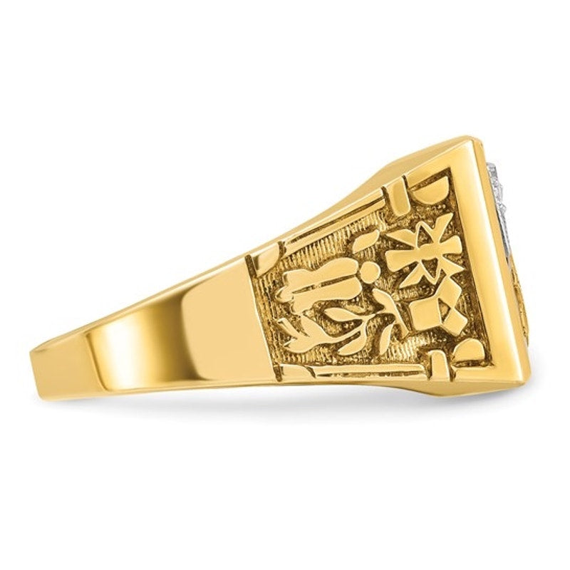 Men's 14k Gold Lab Created Ruby and Diamond Blue Lodge Master Masonic Ring