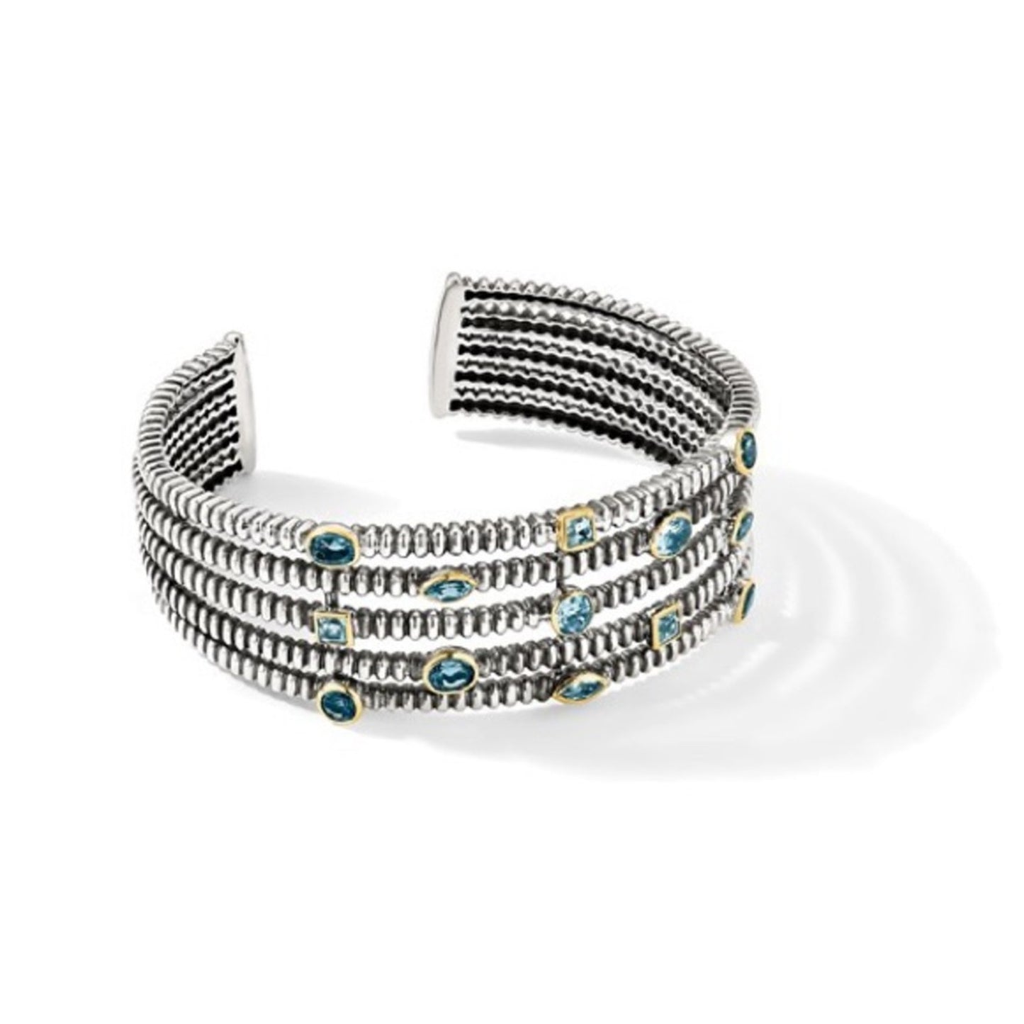 Shey Couture Silver & Gold Cuff Bracelet – Sky, Swiss & London Blue Topaz Stones