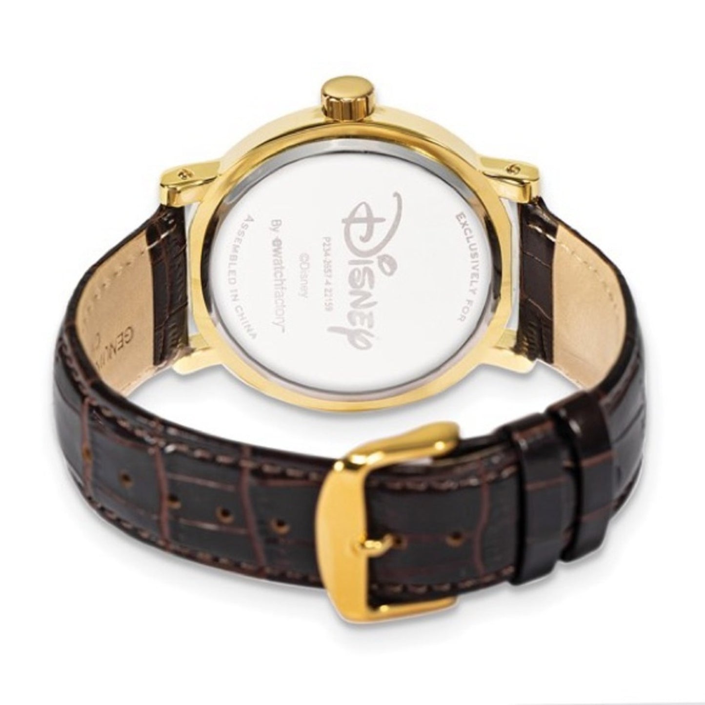 Disney Adult Mickey Mouse Gold-tone with Moving Hands Brown Leather Band Watch