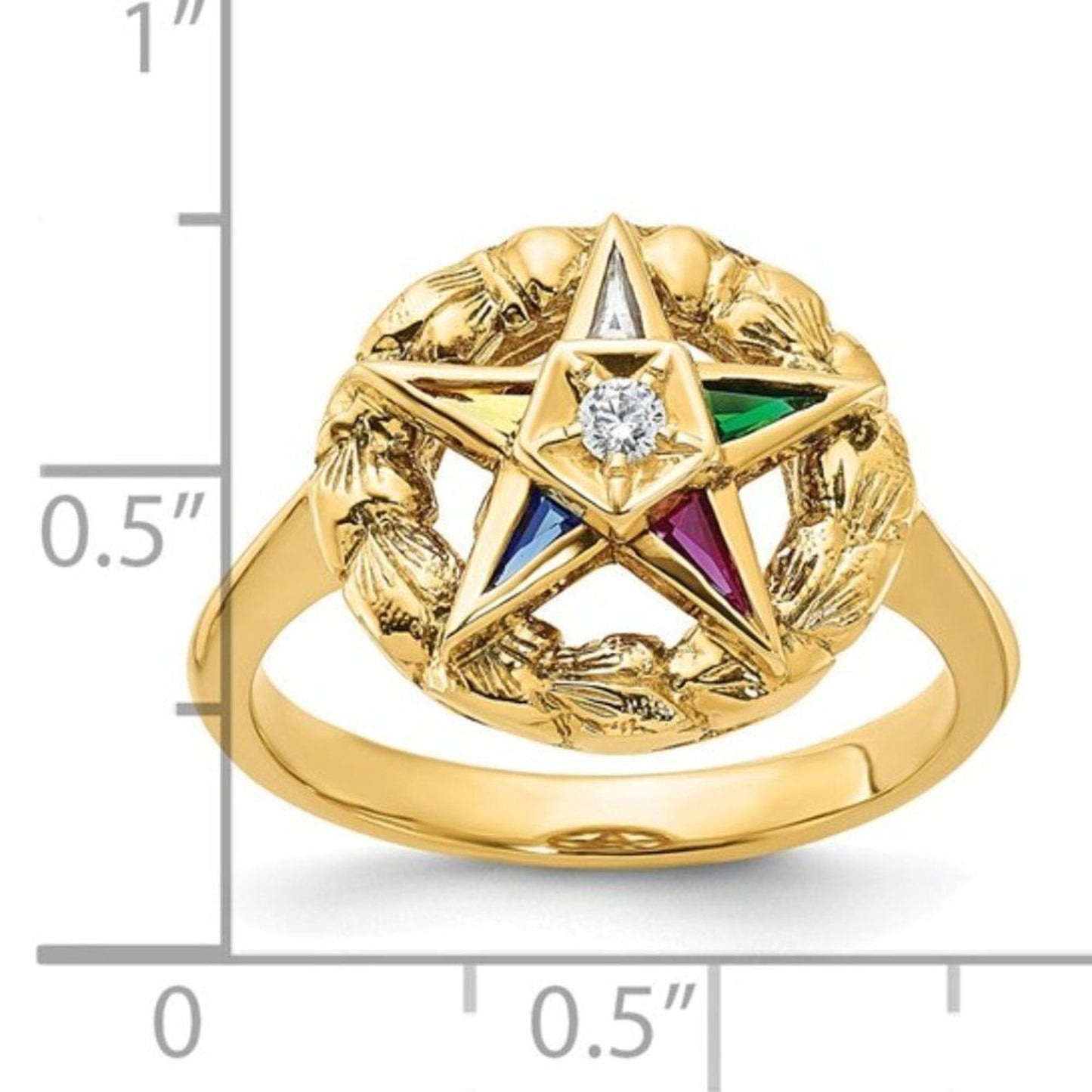 14k Gold Eastern Star Masonic Women's Ring with Multi-color CZ Stones and Diamon