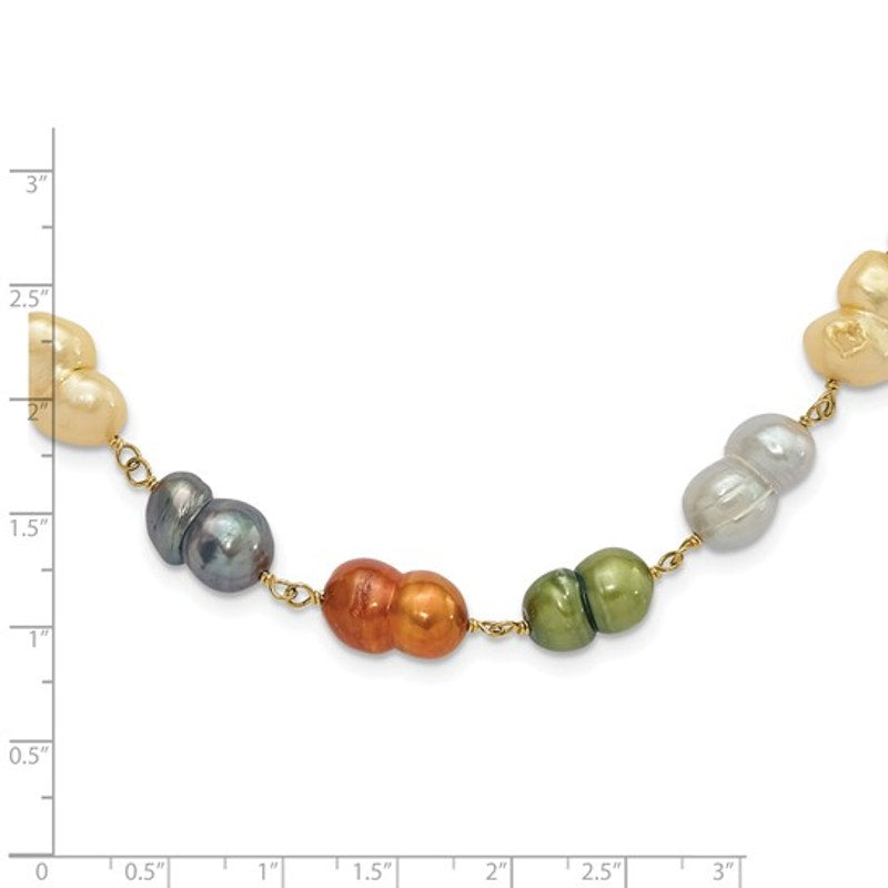 Sterling Silver Gold-tone Multicolor Freshwater Cultured PearlNecklace