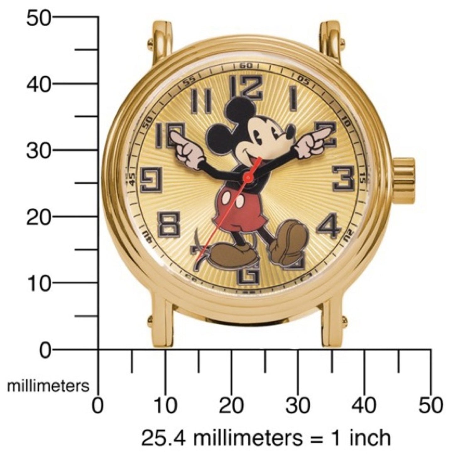 Disney Adult Mickey Mouse Gold-tone with Moving Hands Brown Leather Band Watch