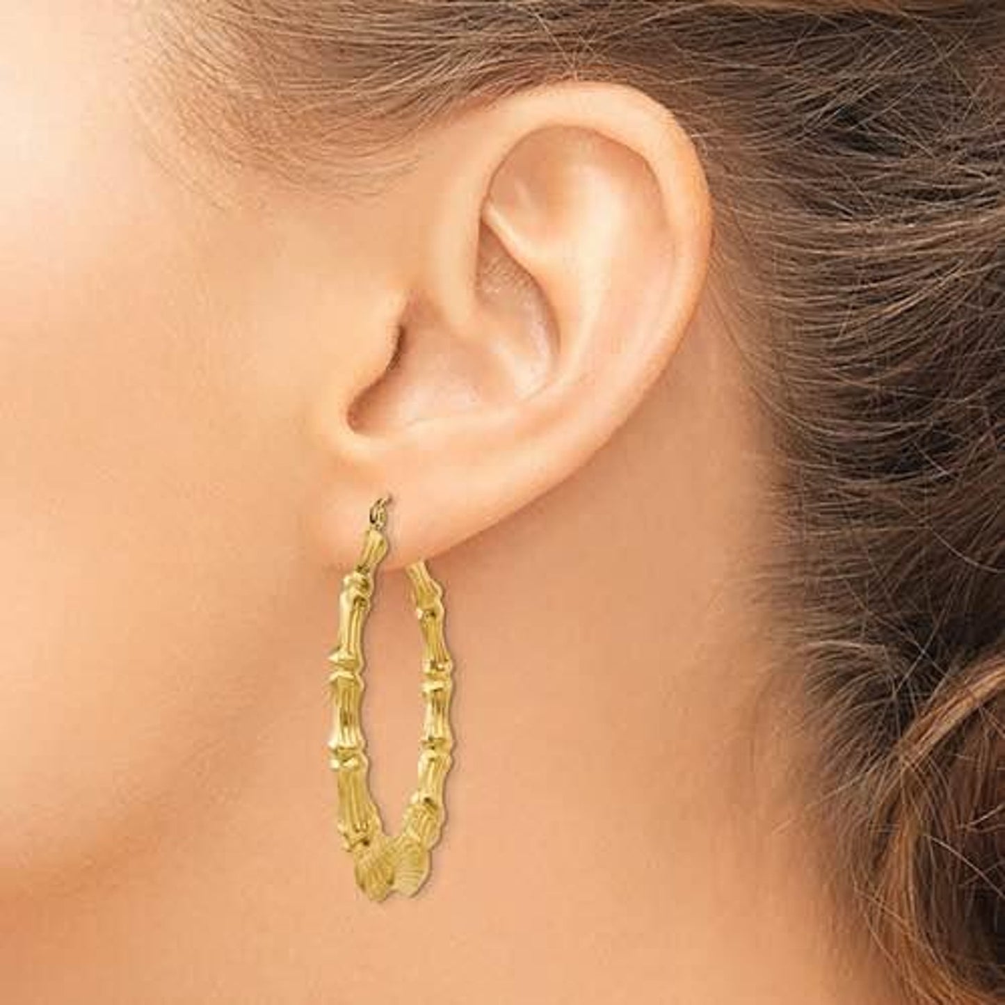 14k Gold Bamboo hoop earrings (33mm L x 8mm w)