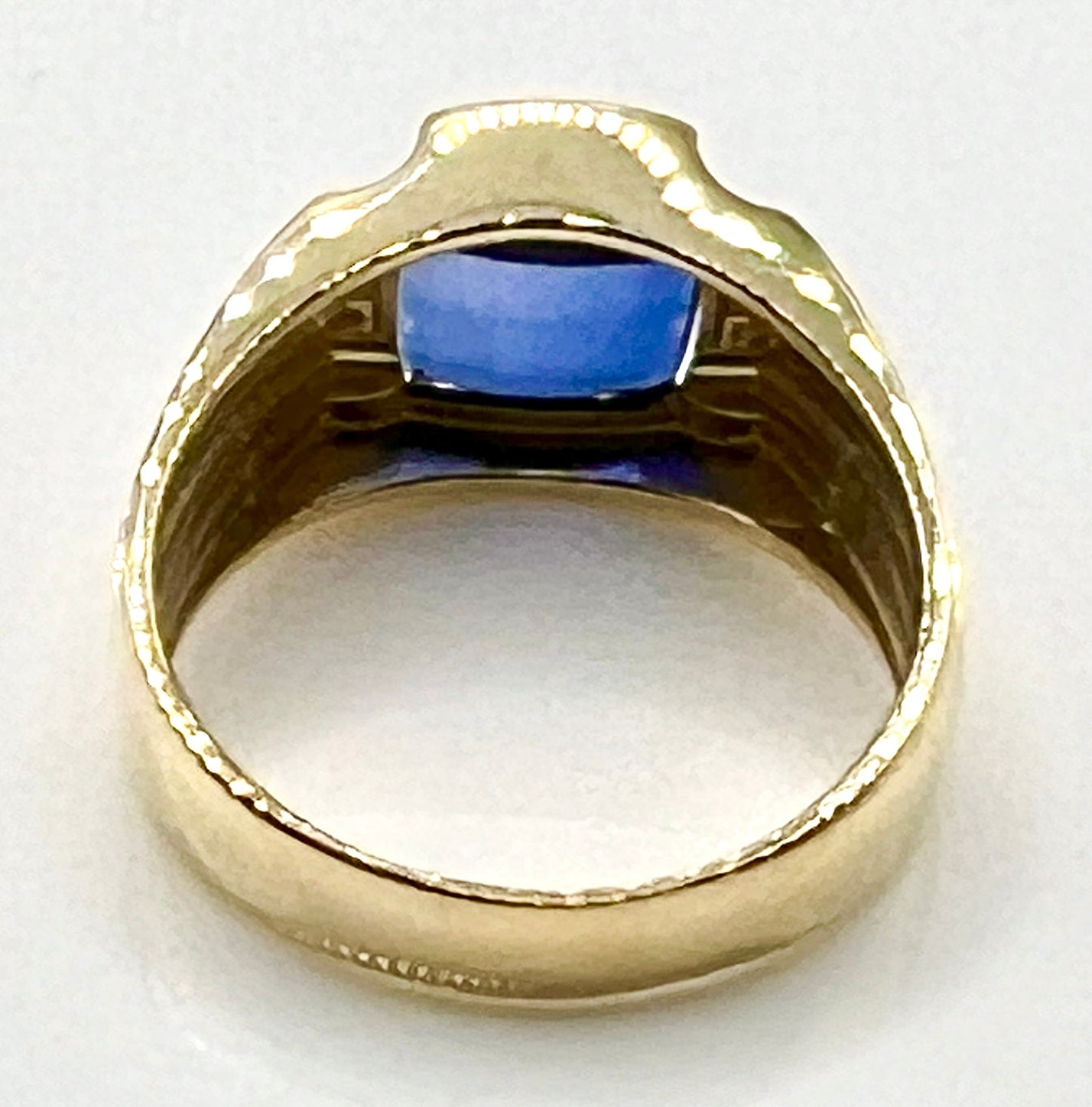 10k Gold Men's Created Sapphire and Diamond Ring