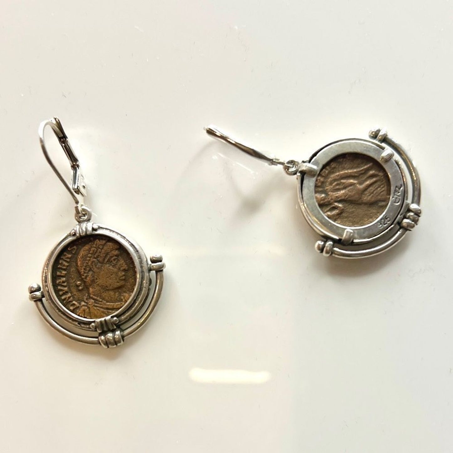 .925 Sterling Silver Ancient Coin Earrings with Certificate of Authenticity