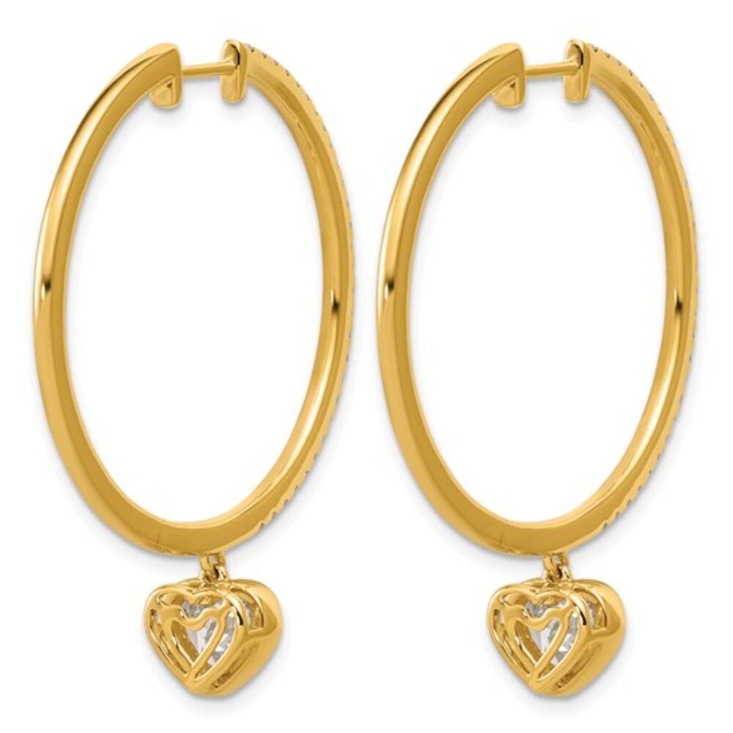 Certified 14k Gold Heart Bezel Lab Grown Diamond Dangle Hoops VS/F+