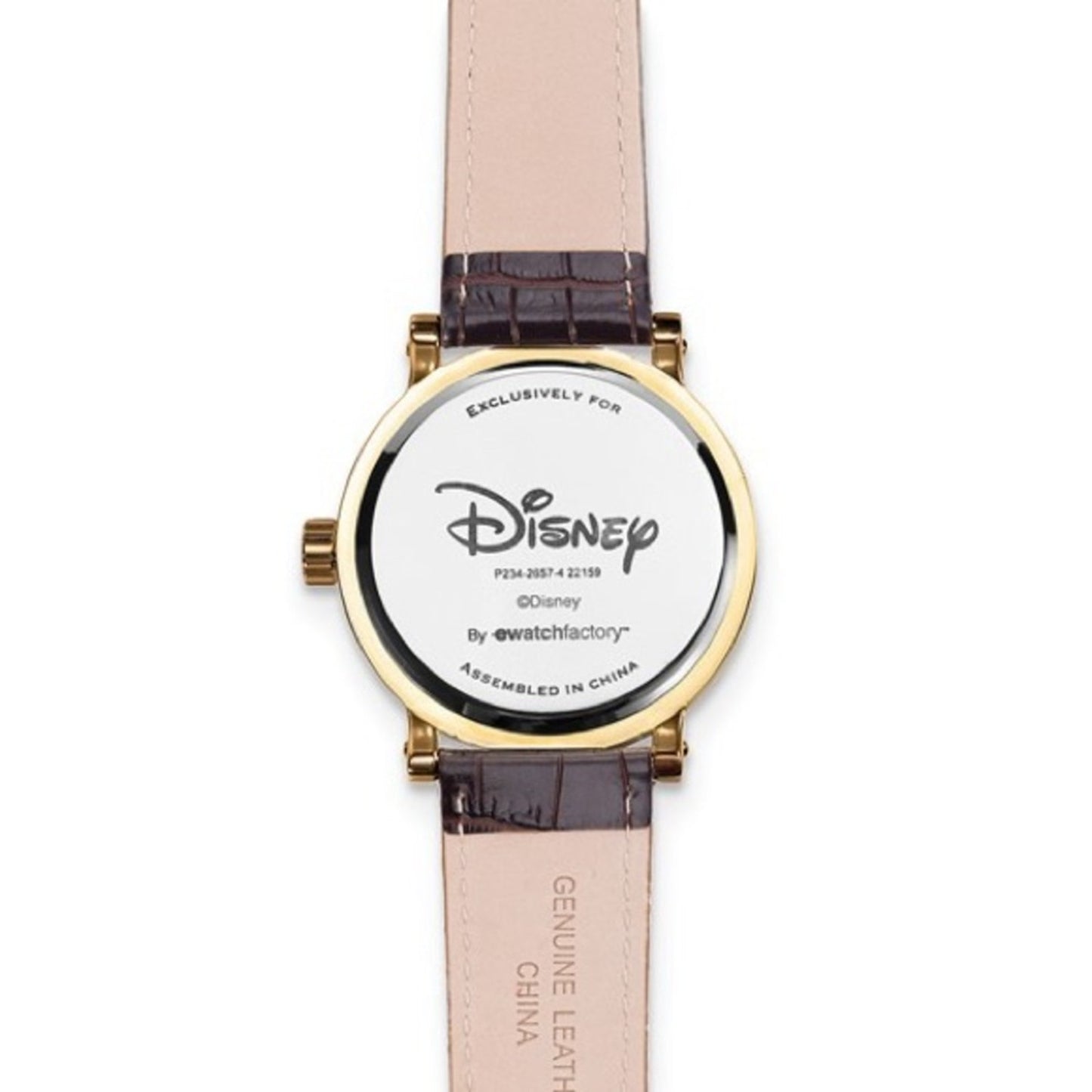 Disney Adult Mickey Mouse Gold-tone with Moving Hands Brown Leather Band Watch