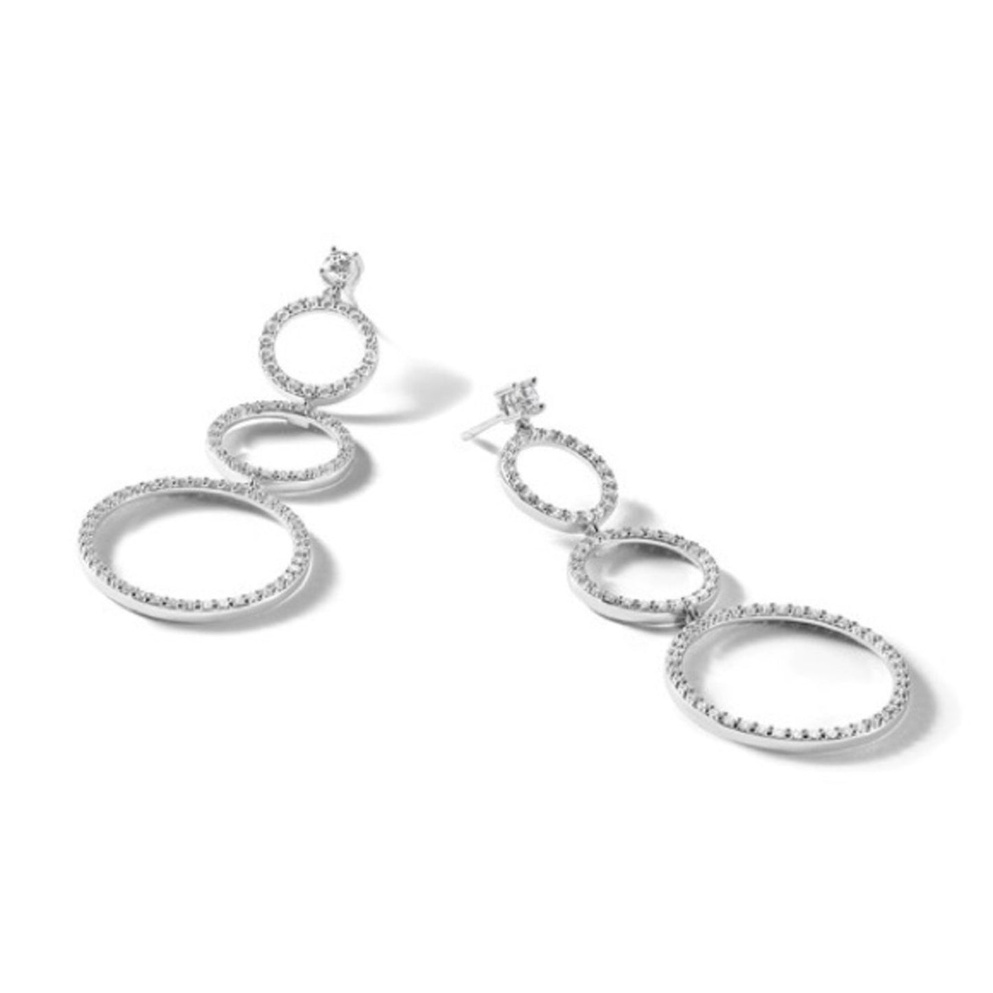 Cheryl M Sterling Silver Rhodium-Plated Three CZ Circles Dangle Earrings