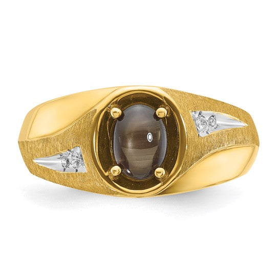 Men's 10k Gold Black Star Sapphire and Diamond Ring