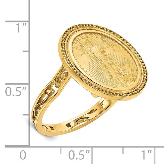 14k Gold Ladies' Ring with Polished, Beaded Mount and American Eagle Coin Bezel