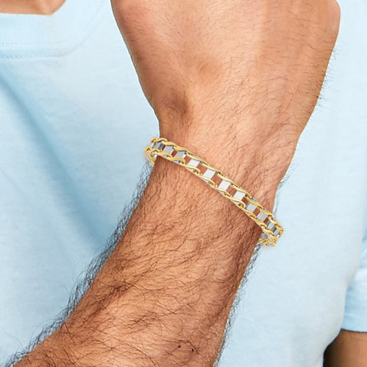 14k Two-Tone Railroad Link Man's Bracelet