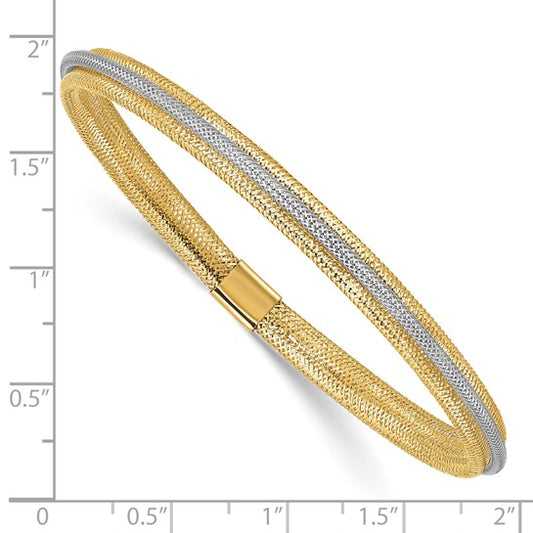 Leslie’s 14K Yellow & Rhodium Polished Mesh Stretch Bracelet – Made in Italy