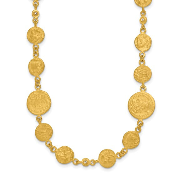 Herco 18K Satin and Textured Diamond Solid Coin with .5in ext. Necklace