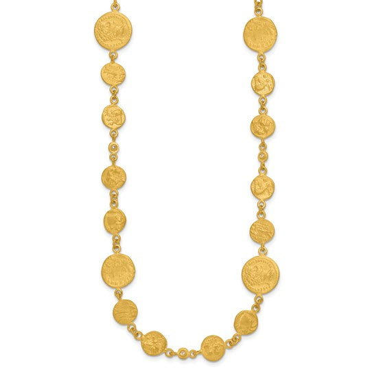 Herco 18K Satin and Textured Diamond Solid Coin with .5in ext. Necklace