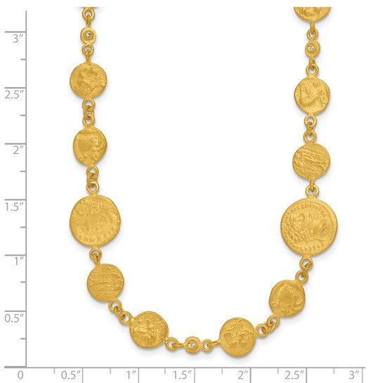 Herco 18K Satin and Textured Diamond Solid Coin with .5in ext. Necklace