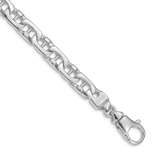 14K White Gold 8.5” 8.5mm Hand-Polished Fancy Link Bracelet with Lobster Clasp