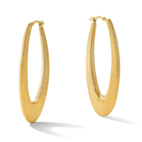 Affordable Expressions Sterling Silver Gold-Plated Elongated Brushed Oval Hoop Earrings – Made in Italy
