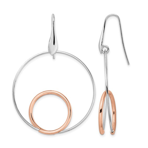 Leslie’s Sterling Silver Rhodium-Plated Rose-Tone Polished Dangle Earrings