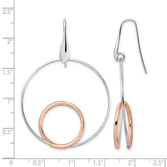 Leslie’s Sterling Silver Rhodium-Plated Rose-Tone Polished Dangle Earrings