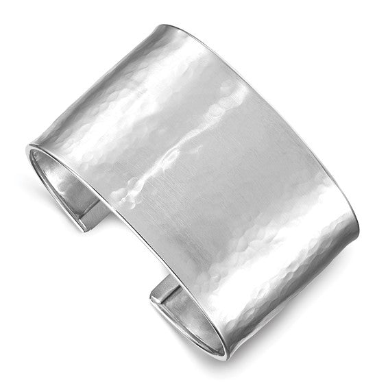 Herco Sterling Silver Rhodium-Plated 37mm Hammered Cuff Bangle – Made in Italy
