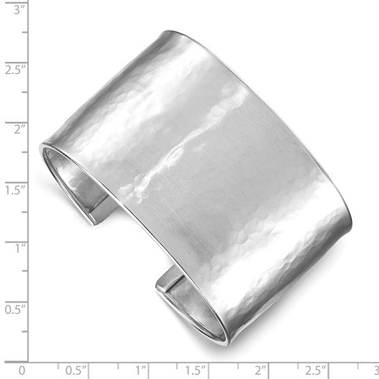Herco Sterling Silver Rhodium-Plated 37mm Hammered Cuff Bangle – Made in Italy