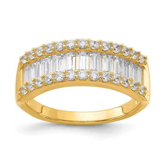 Sterling Silver Fancy Baguette Diamonelle Channel-Set Band Ring – Yellow Gold Vermeil (Sizes 5–10)