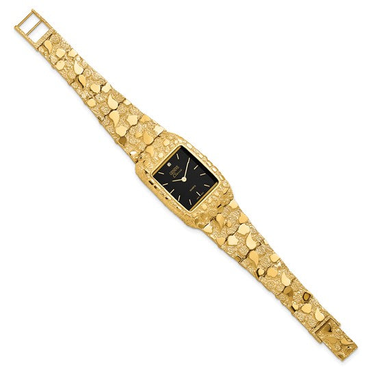 14k Gold Nugget Watch with Black Face Dial