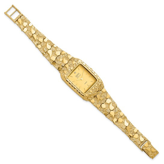 14k Yellow Gold Men’s Solid Nugget Watch - 27x47mm Squared Champagne Dial