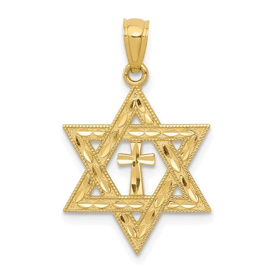 14k Diamond-cut Star of David with Cross Pendant