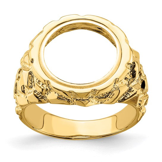 14k Nugget Style Coin Ring holds 13mm coin