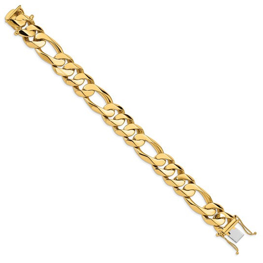 14k 15.7mm wide Heavy Hand Polished Figaro Link with Box Catch Bracelet