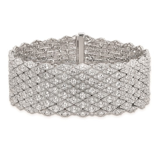Sterling Shimmer Sterling Silver Rhodium-Plated CZ Mesh Bracelet – 6.75”