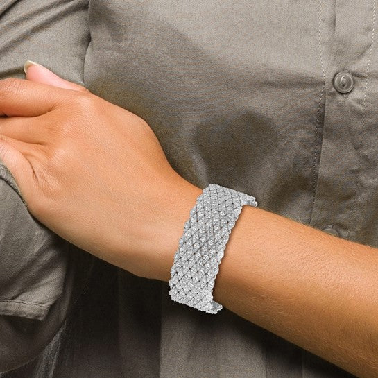 Sterling Shimmer Sterling Silver Rhodium-Plated CZ Mesh Bracelet – 6.75”