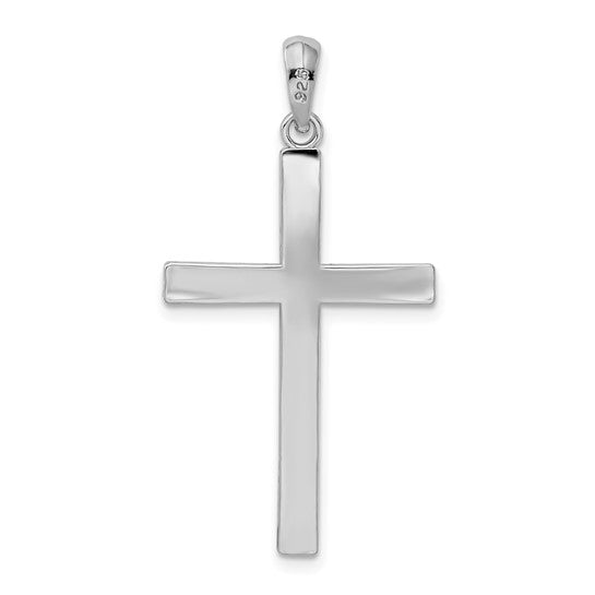 De-Ani Sterling Silver Rhodium-Plated Polished Front Textured Back Latin Cross Pendant