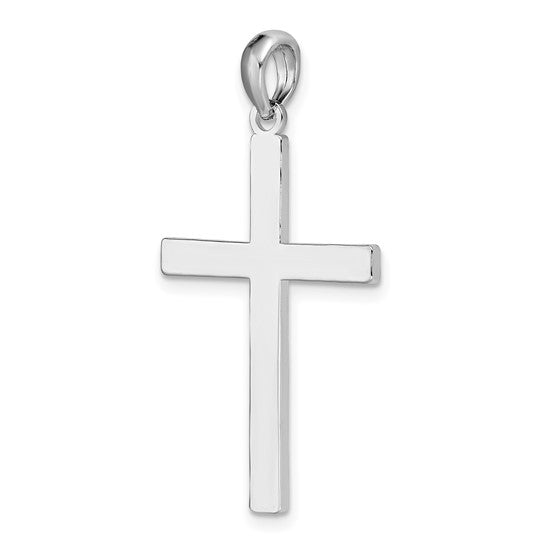De-Ani Sterling Silver Rhodium-Plated Polished Front Textured Back Latin Cross Pendant