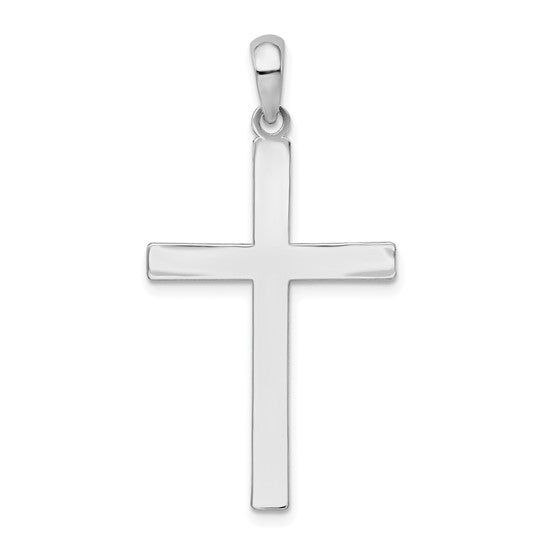 De-Ani Sterling Silver Rhodium-Plated Polished Front Textured Back Latin Cross Pendant