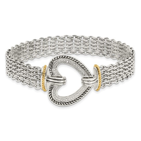 Shey Couture Sterling Silver with 14K Accent 7.75 Inch Antiqued Diamond Heart Bracelet