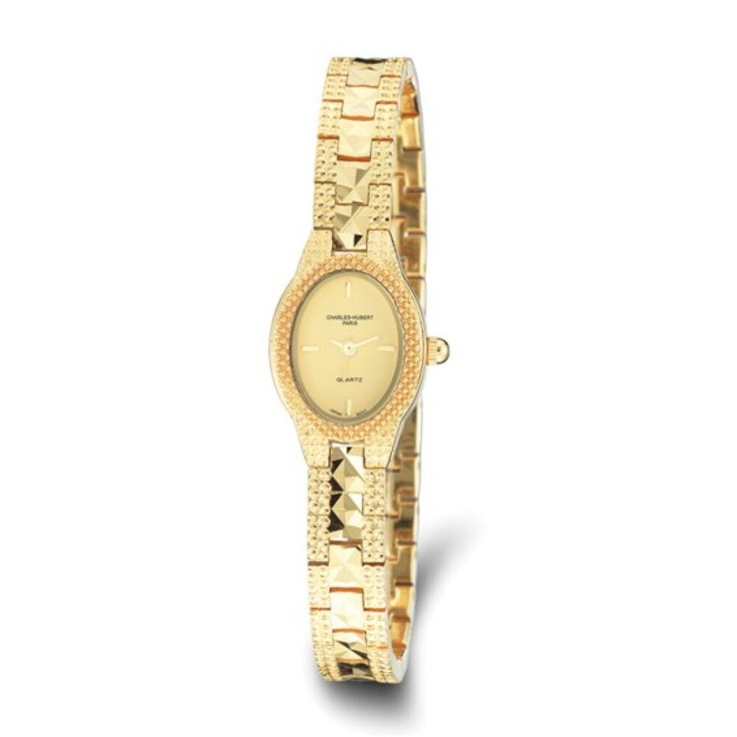 Charles Hubert Ladies Gold Tone Watch - Textured Bezel - 18x22mm - NEW