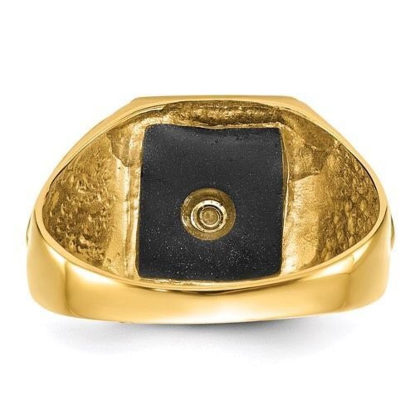 10k Men's Polished, Antiqued and Textured Onyx Masonic Ring