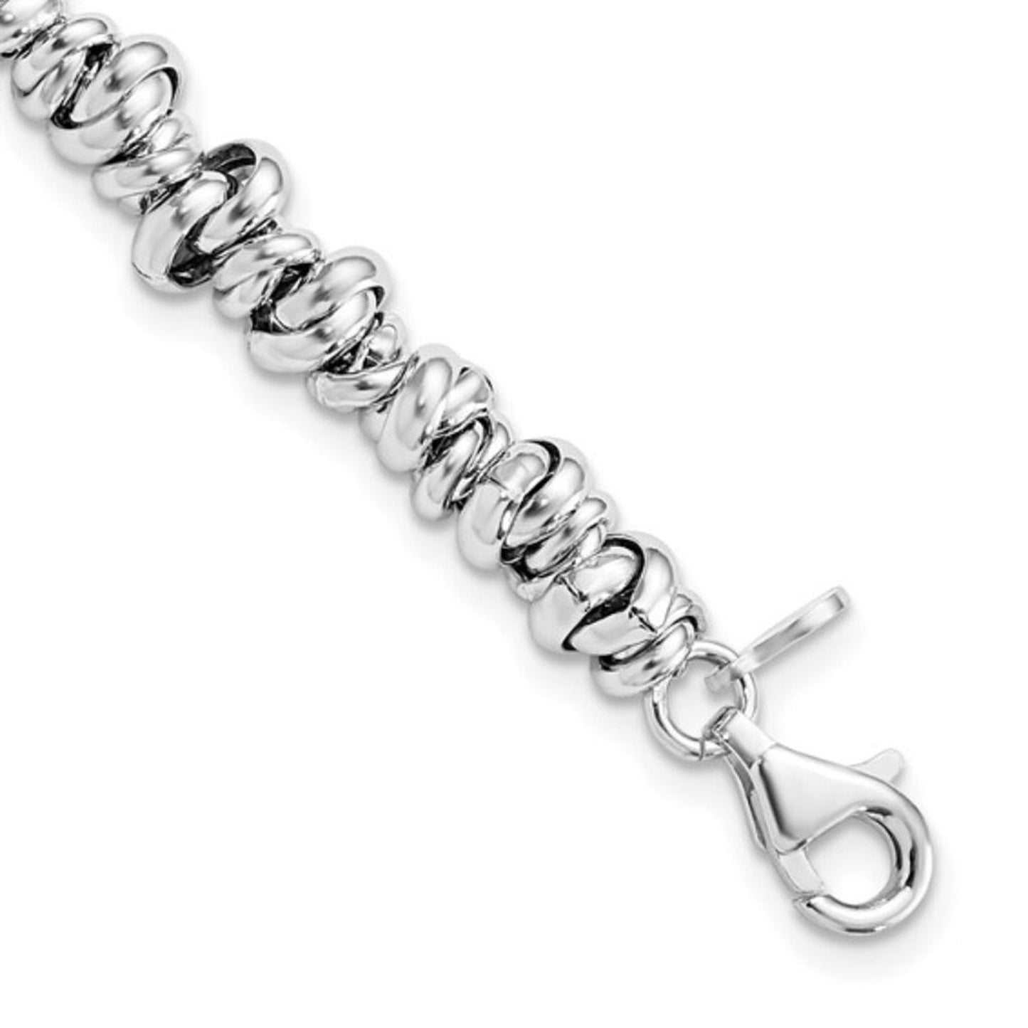 Sterling Silver Rhodium Love Knot Link Bracelet - 7.5” New