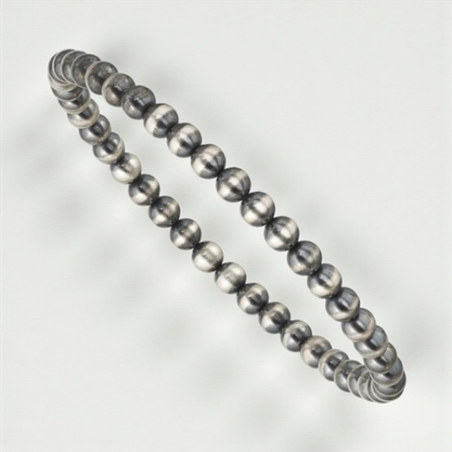 Sterling Silver 6.5in 4.00mm Navajo Style Beaded Stretch Bracelet