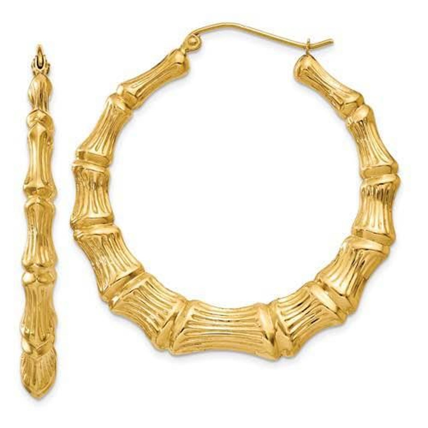 14k Gold Bamboo hoop earrings (33mm L x 8mm w)