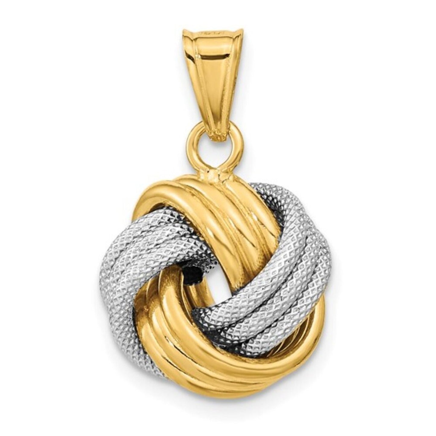 14K Two-Tone Gold Love Knot Pendant – Polished & Textured